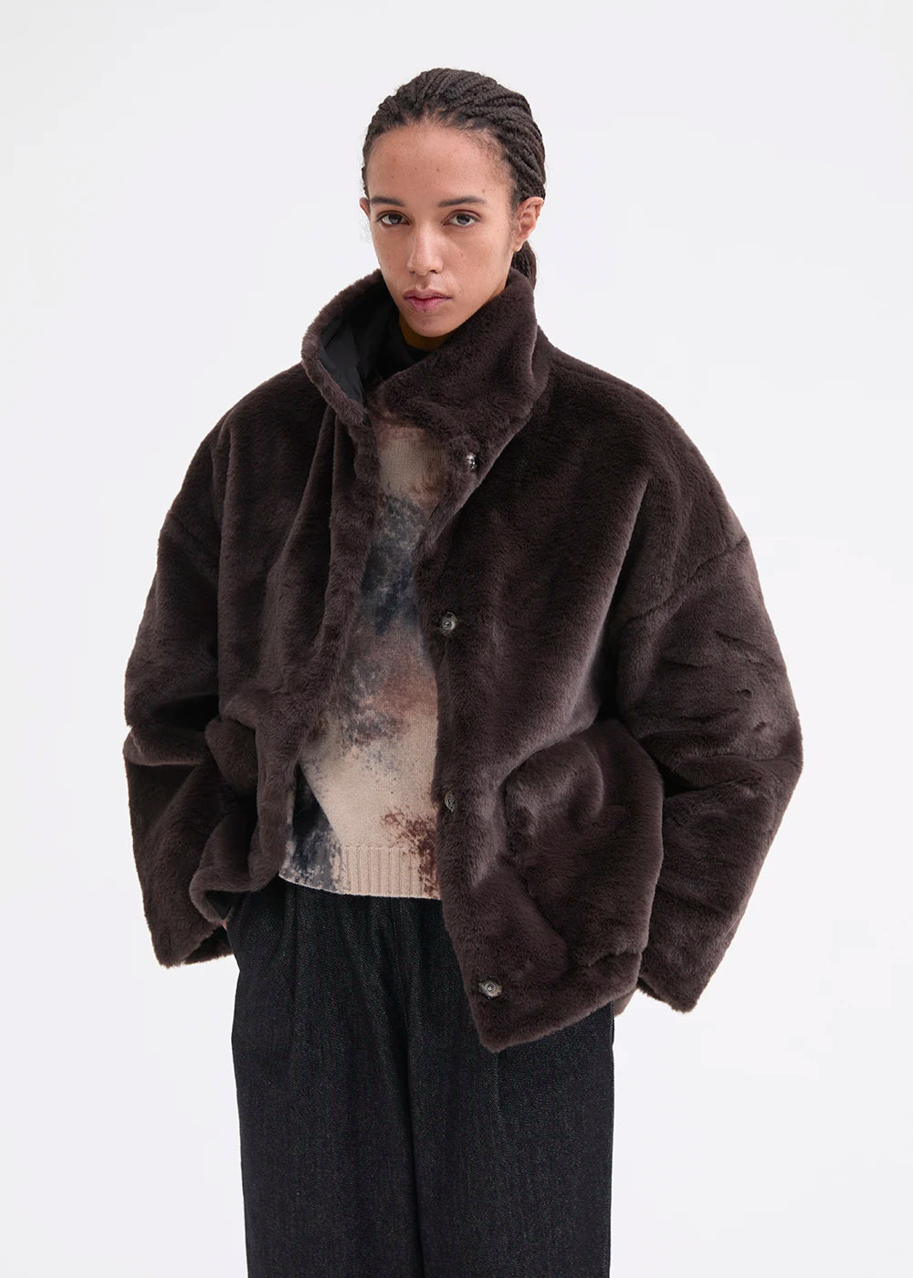 Rosso 35 Black Reversible Jacket with Faux Fur