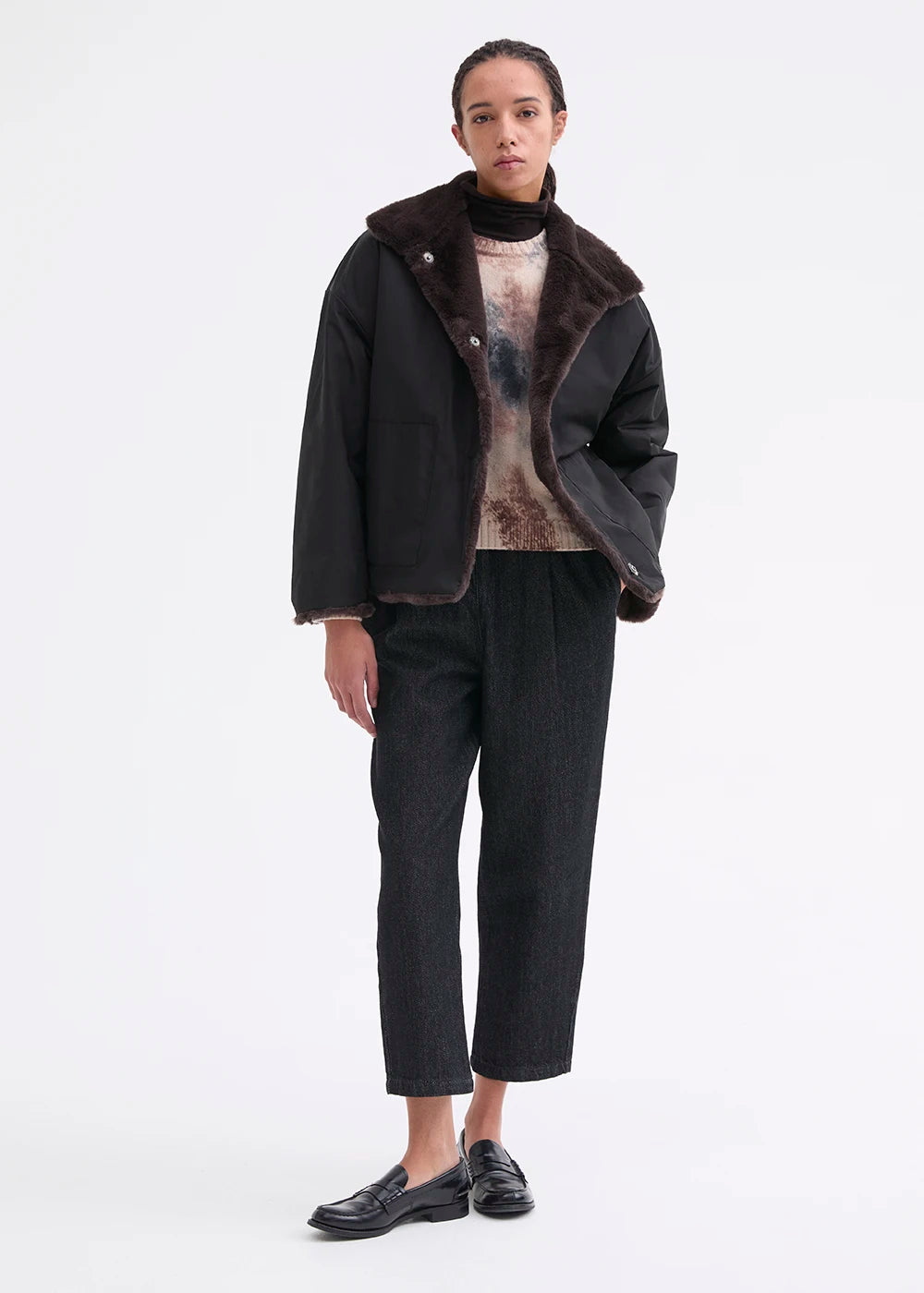 Rosso 35 Black Reversible Jacket with Faux Fur