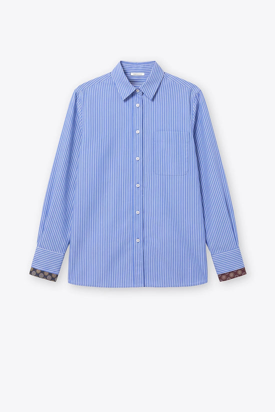 Rosso 35 Blue Long-Sleeve Poplin Shirt with Silk Detailing