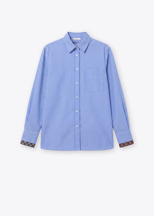 Rosso 35 Blue Long-Sleeve Poplin Shirt with Silk Detailing
