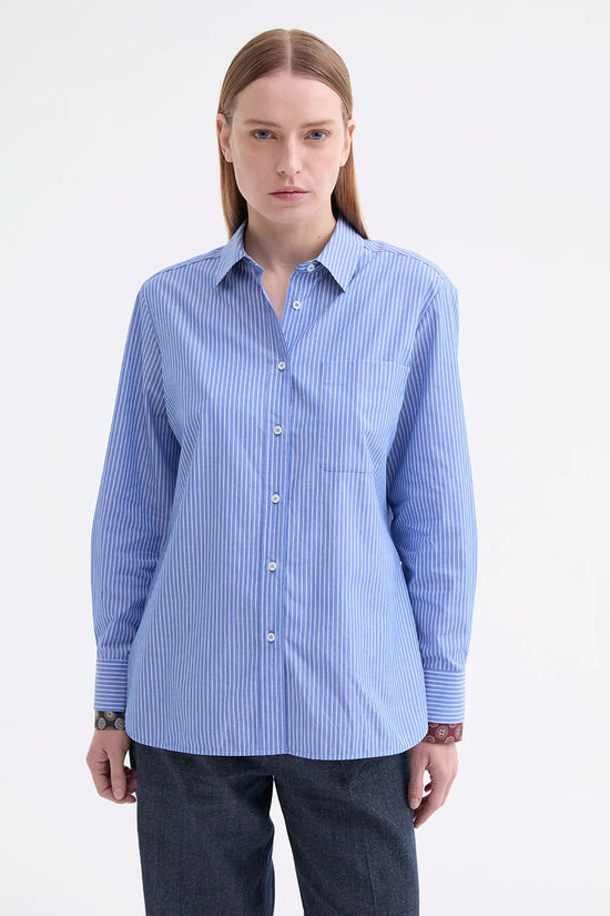 Rosso 35 Blue Long-Sleeve Poplin Shirt with Silk Detailing