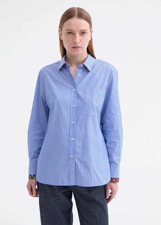 Rosso 35 Blue Long-Sleeve Poplin Shirt with Silk Detailing