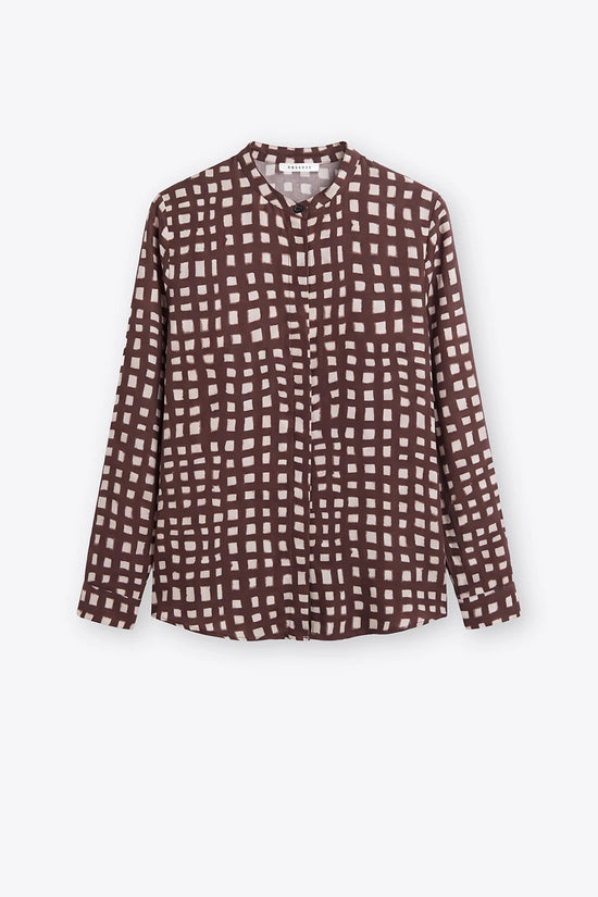 Rosso 35 Brown Long-Sleeve Silk Shirt with a Mandarin Collar