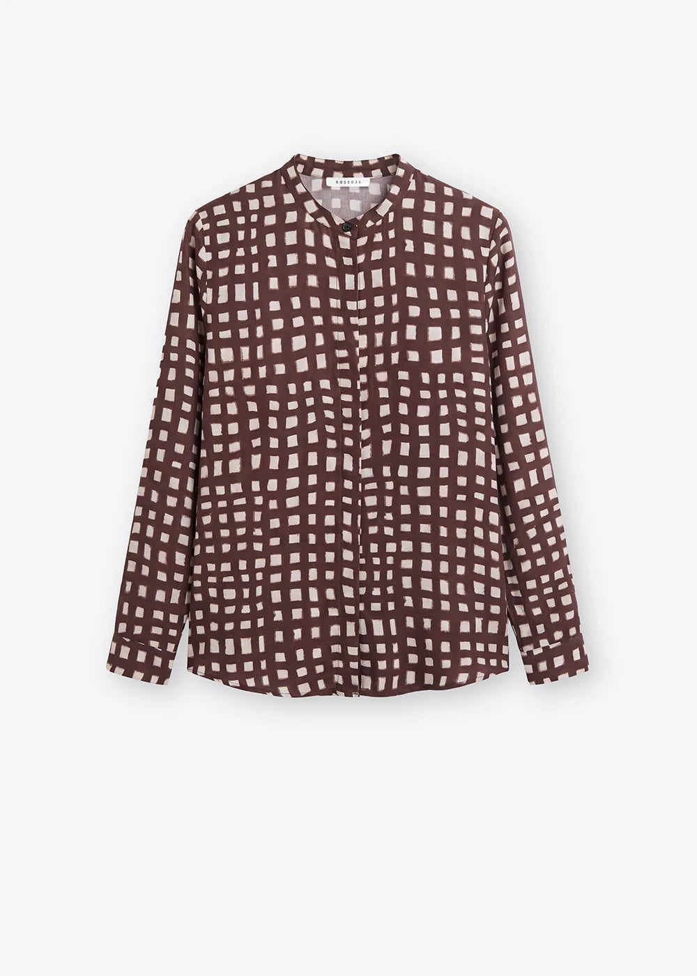 Rosso 35 Brown Long-Sleeve Silk Shirt with a Mandarin Collar
