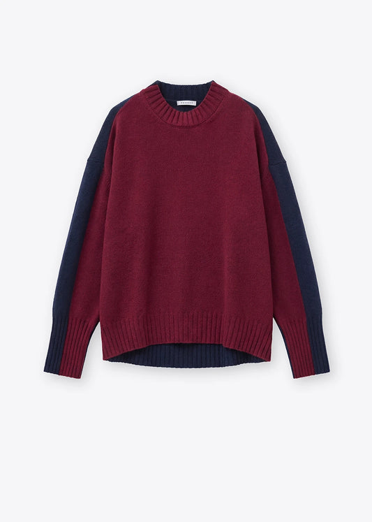 Rosso 35 Burgundy Two-Tone Sweater in Wool-Cashmere Blend