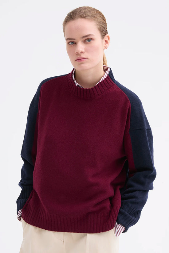 Rosso 35 Burgundy Two-Tone Sweater in Wool-Cashmere Blend