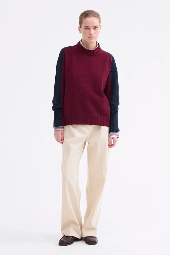 Rosso 35 Burgundy Two-Tone Sweater in Wool-Cashmere Blend