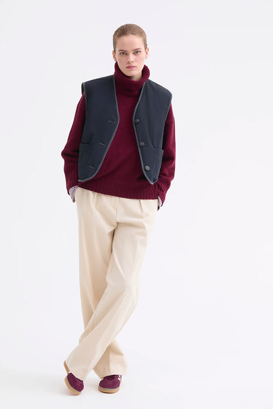 Rosso 35 Burgundy Embroidered High-Neck Sweater in Wool-Cashmere Blend