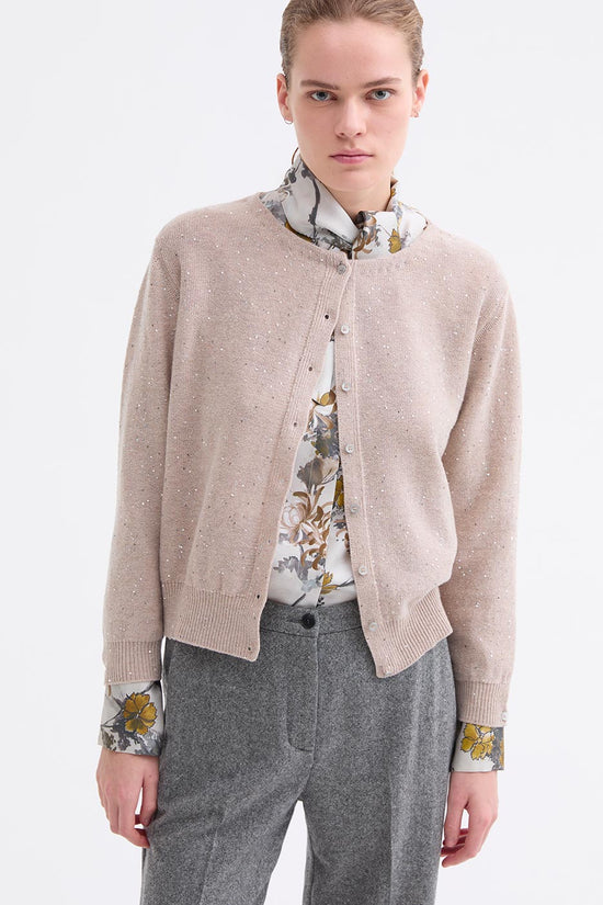 Rosso 35 Taupe Wool & Cashmere Cardigan – Fine Knit with Sequin Detail
