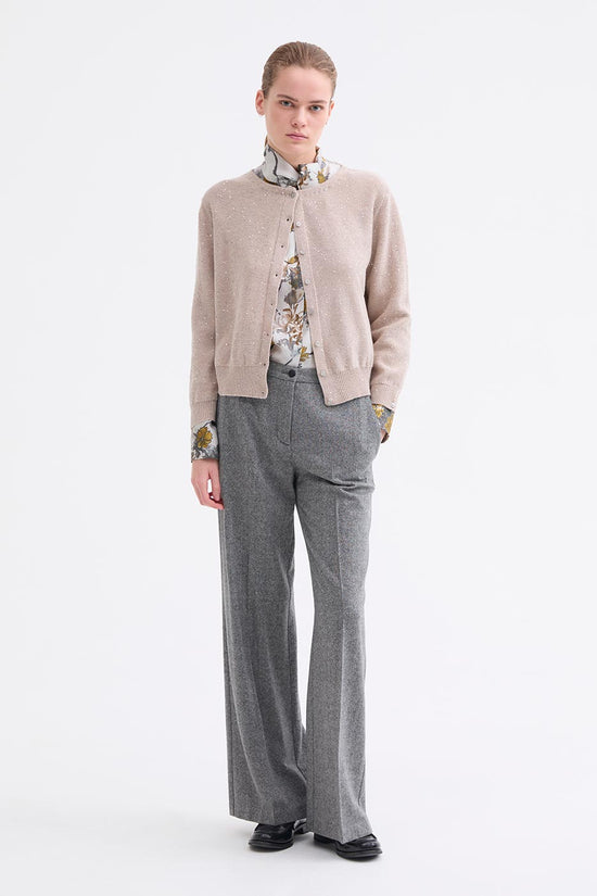 Rosso 35 Taupe Wool & Cashmere Cardigan – Fine Knit with Sequin Detail