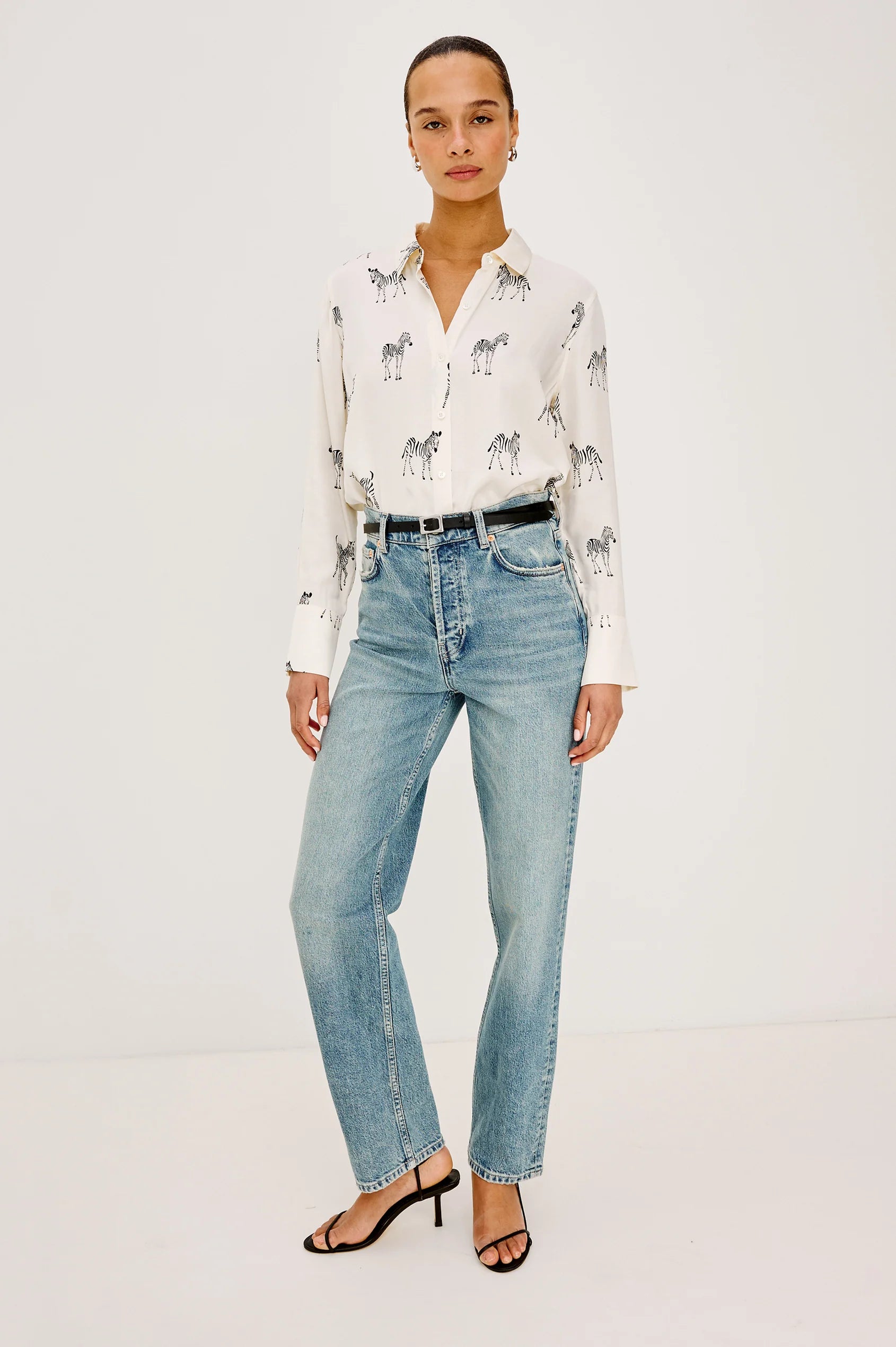 Rails Ivory Zebra Print Long Sleeve Button Down Shirt SAIGE