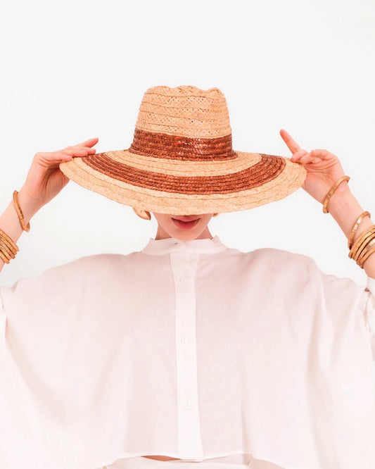 Lavi Couture Decorative Red Stripe Wide-Brim Straw & Raffia Hat SCARAMUCCIA