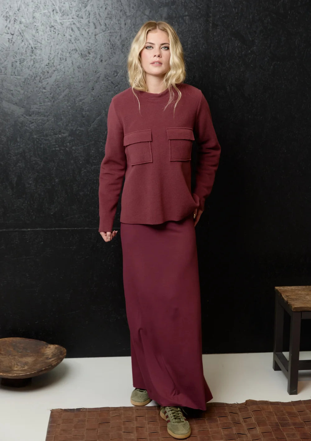 Henriette Steffensen Bordeaux Long Jersey Skirt