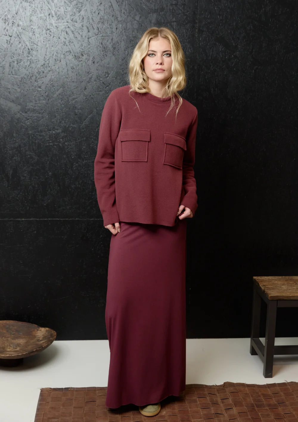 Henriette Steffensen Bordeaux Long Jersey Skirt