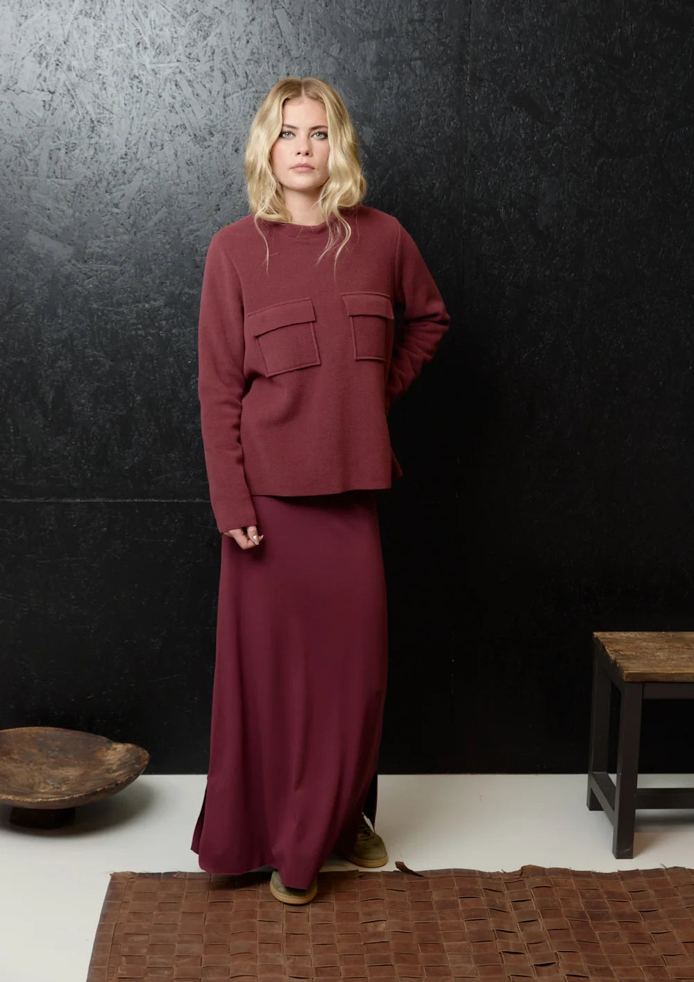 Henriette Steffensen Bordeaux Long Jersey Skirt
