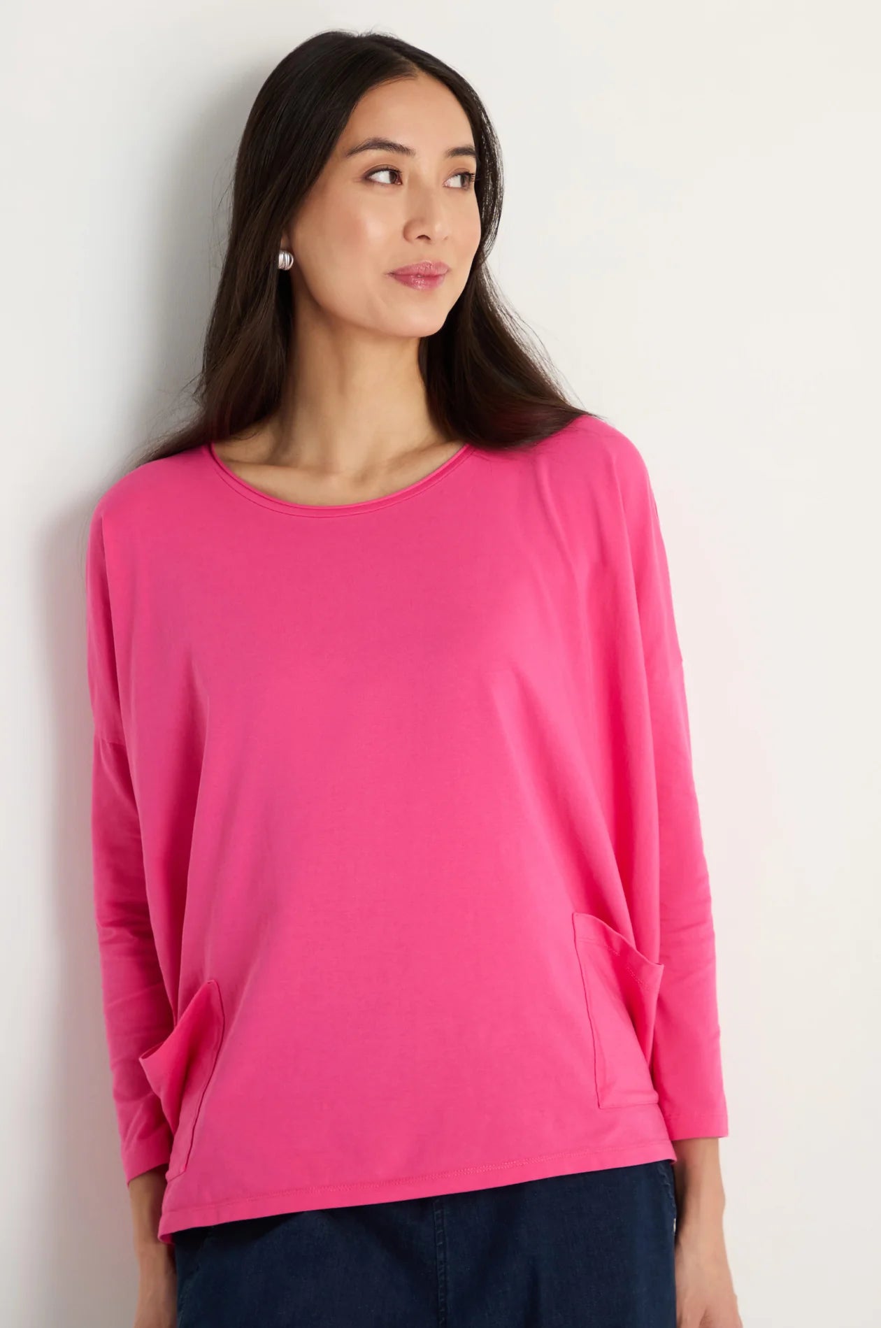 Sahara Raspberry Cotton Jersey Boxy Pocket Top