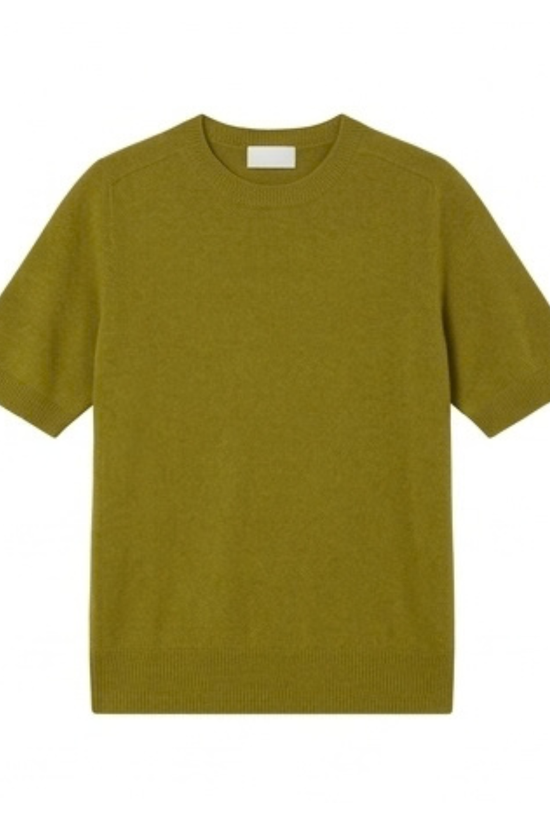 Solocascmir Olive Cashmere Sweater – Fine Knit Crew Neck Short Sleeve