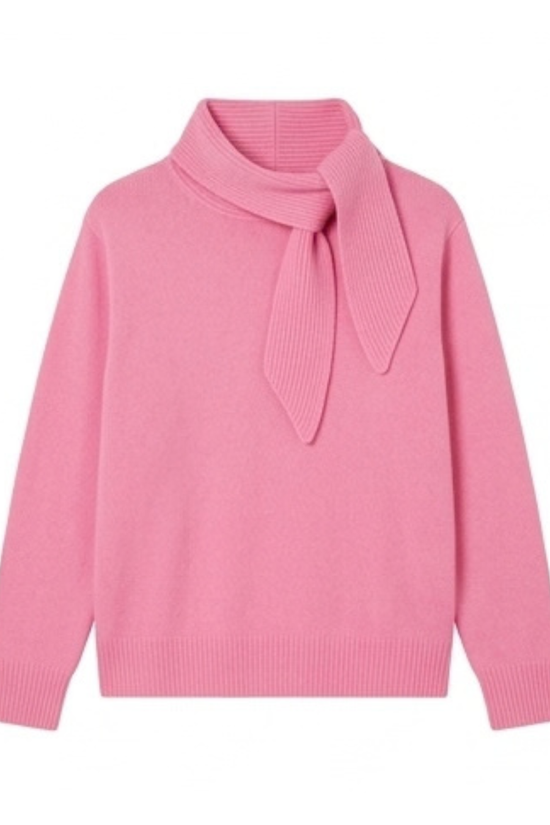 Solocascmir Rose Cashmere High Neck Sweater – Fine Knit Tie Detail