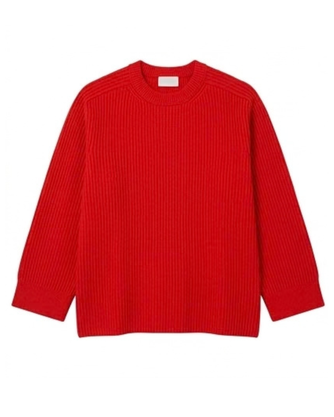 Solocascmir Red Ribbed Cashmere Sweater – Crew Neck Wide Sleeve Knit