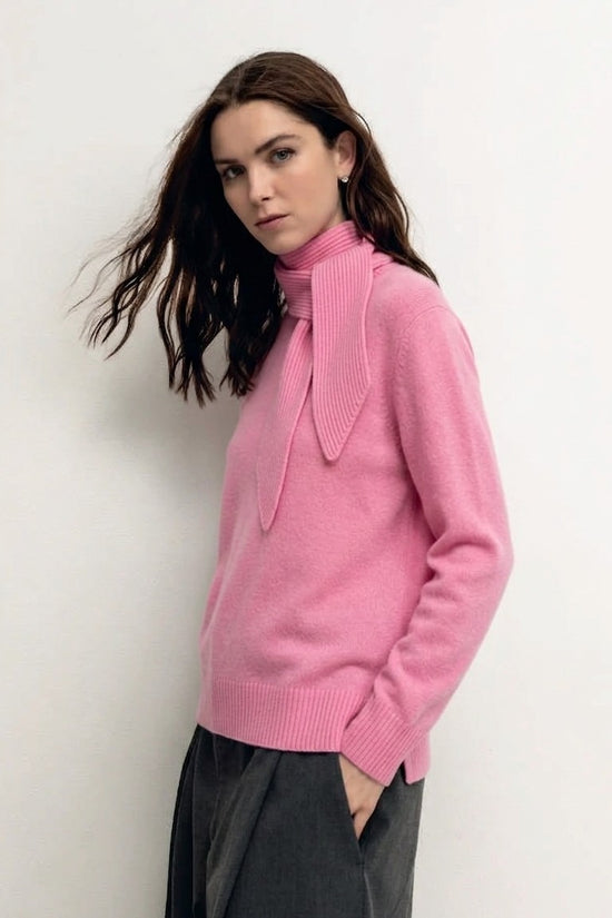 Solocascmir Rose Cashmere High Neck Sweater – Fine Knit Tie Detail