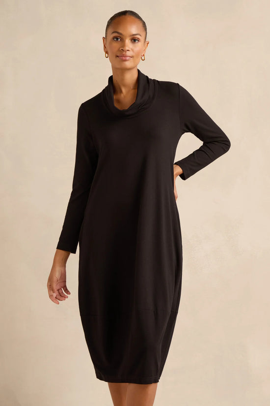 Sahara Black Fluid Crepe Bubble Dress