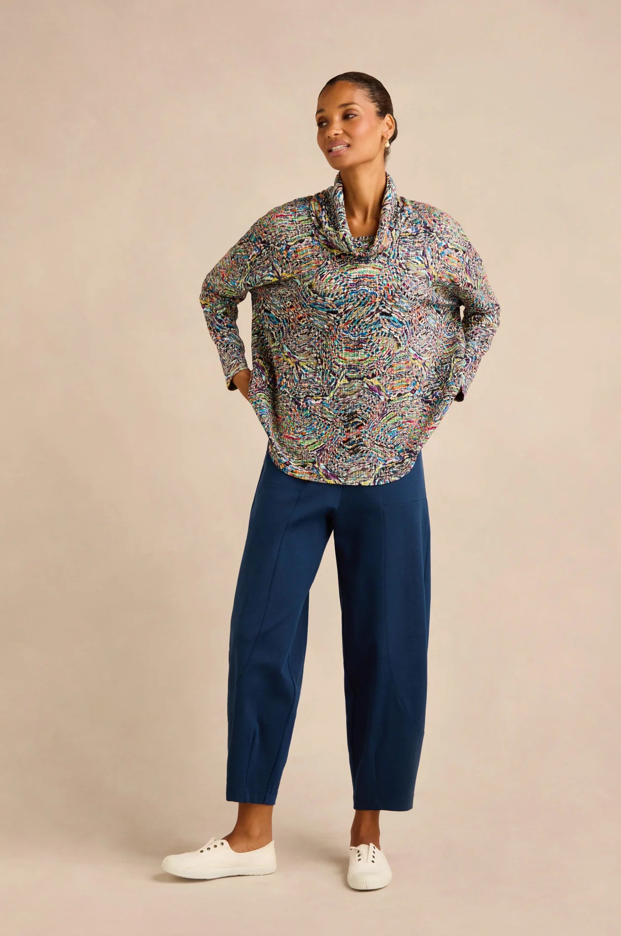Sahara Multi-Coloured Textured Prism Jersey Top