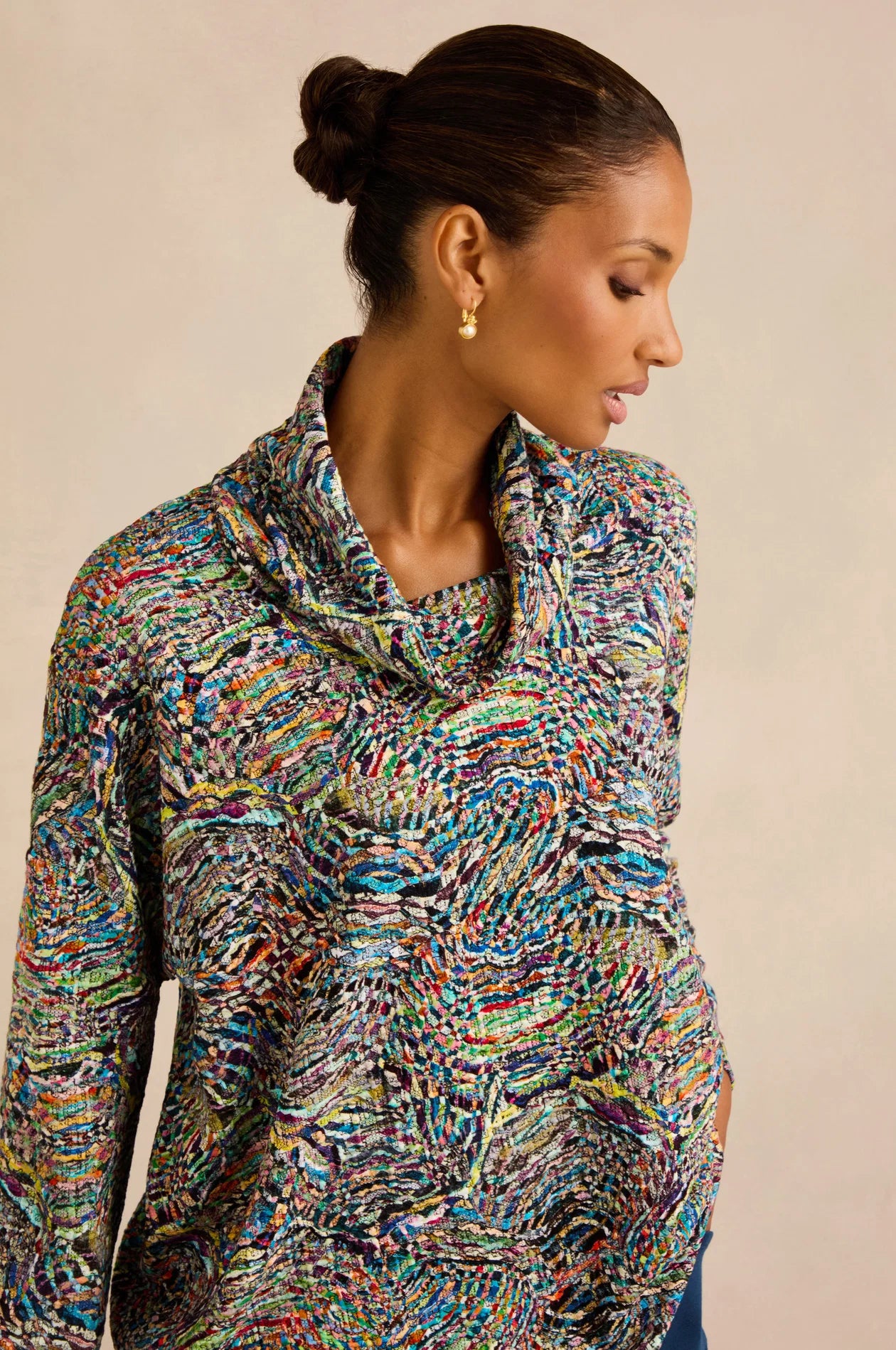 Sahara Multi-Coloured Textured Prism Jersey Top