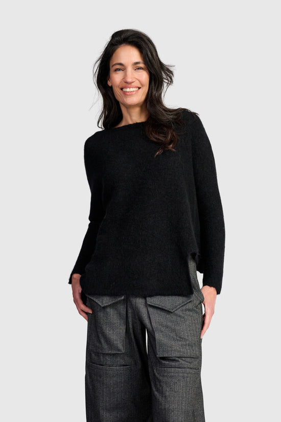 Alembika Black Sculpt Stepped Hem Boxy Sweater