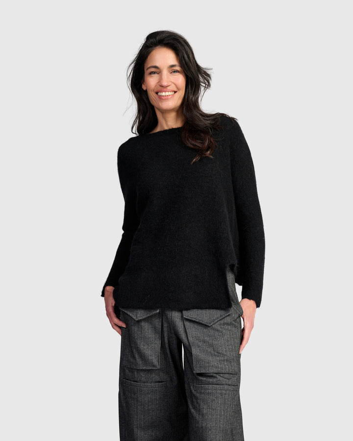 Alembika Black Sculpt Stepped Hem Boxy Sweater