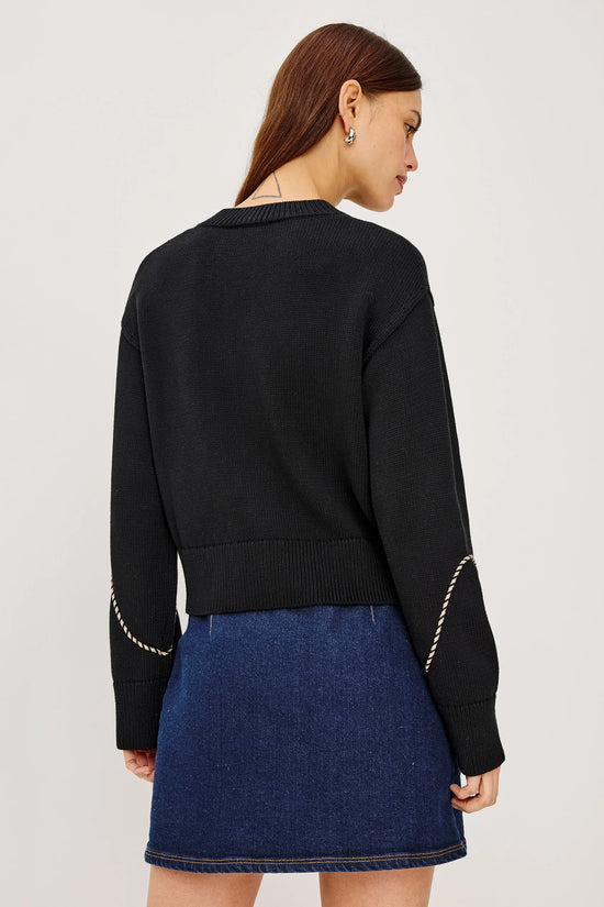 Rails Black Western Floral Round Neck Cotton Cardigan