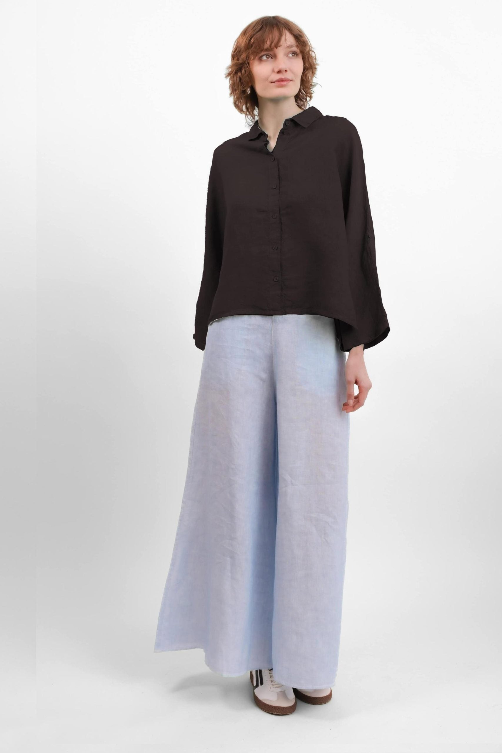 Elemente Clemente Tege Black Linen Shirt Relaxed-Fit with Wide Full Sleeves & Button Front