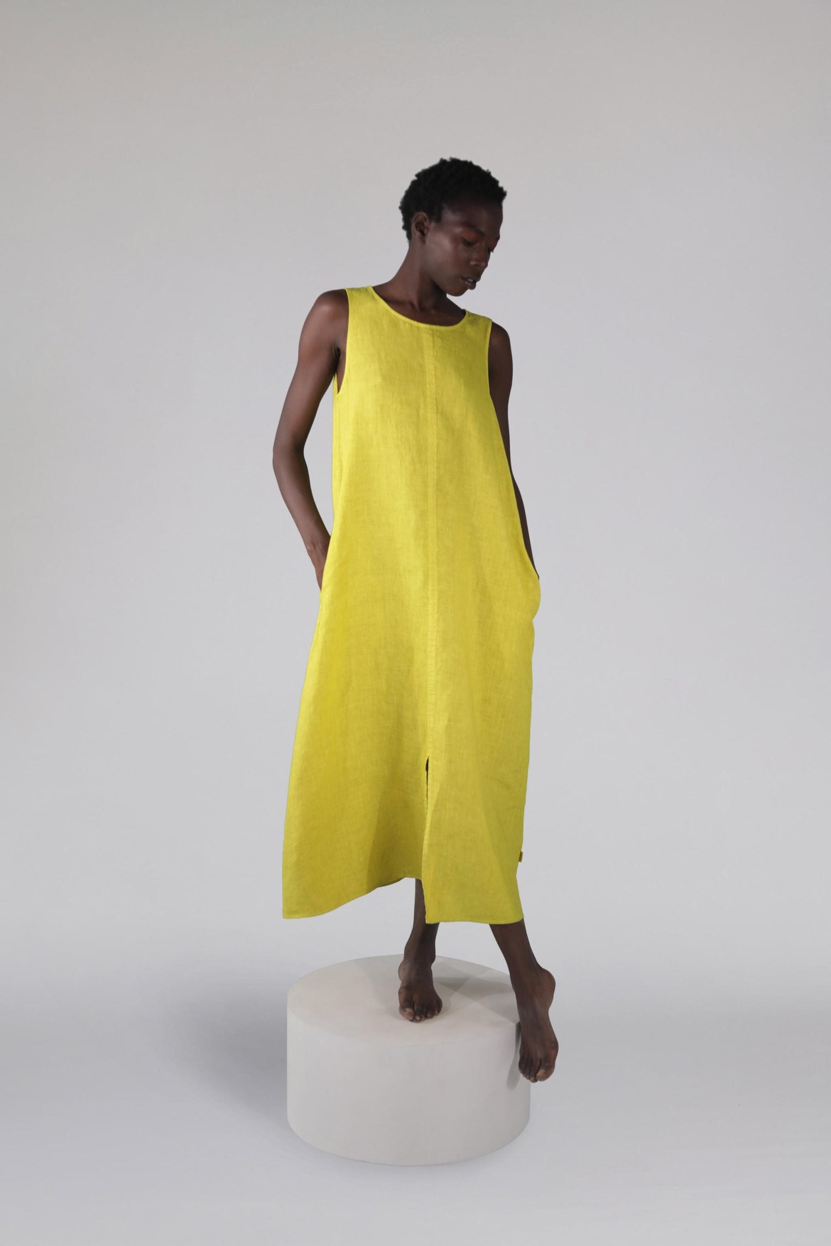 Elemente Clemente Owo Kiwi Linen Sleeveless A-Line Dress