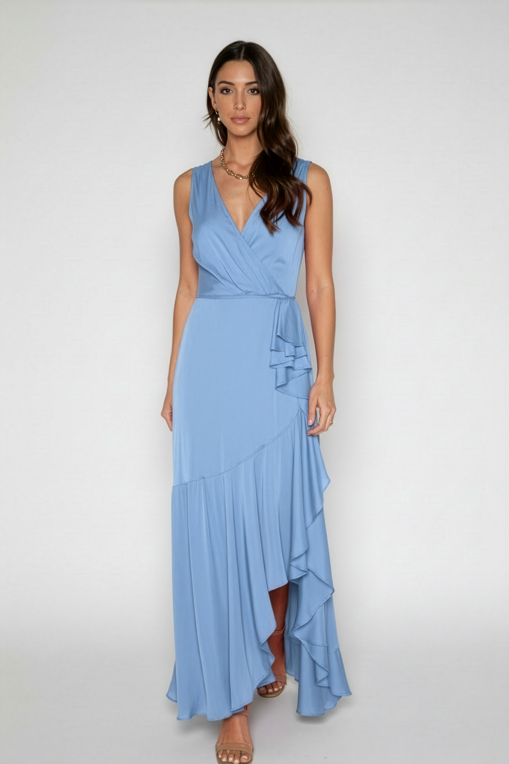Nouvelle Silk 95 Periwinkle Pigalle Sleeveless Wrap Maxi Dress 26055