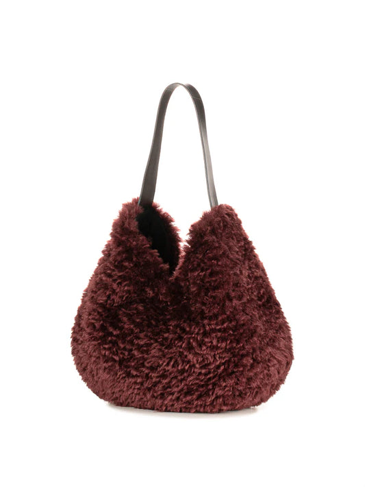 Helen Moore Burgundy Faux Fur Slouch bag