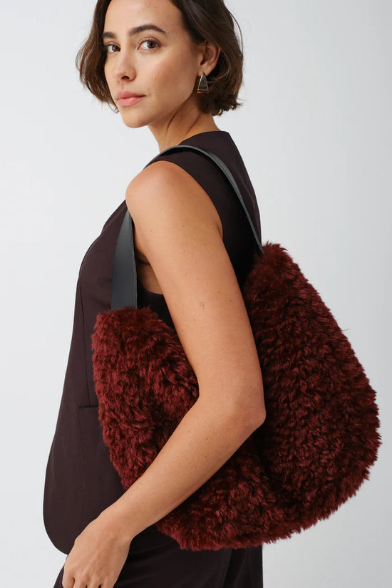 Helen Moore Burgundy Faux Fur Slouch bag