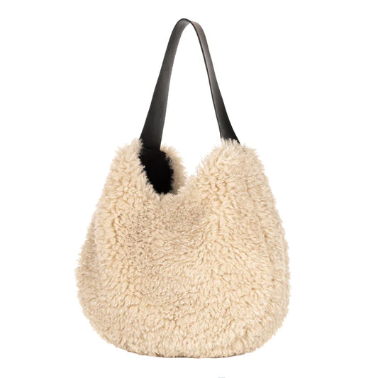 Helen Moore Cream Faux Fur Slouch bag
