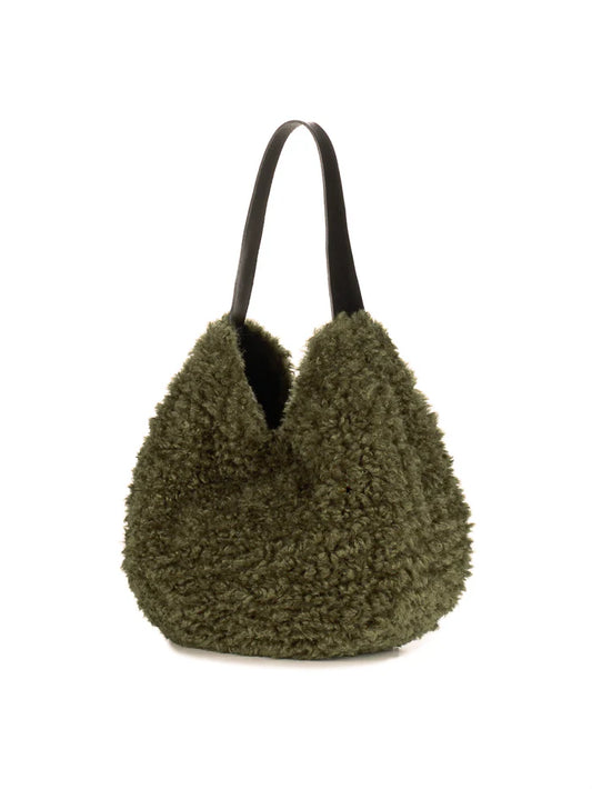 Helen Moore Forest Green Faux Fur Slouch Bag
