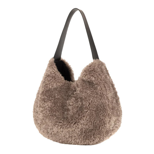 Helen Moore Taupe Faux Fur Slouch bag