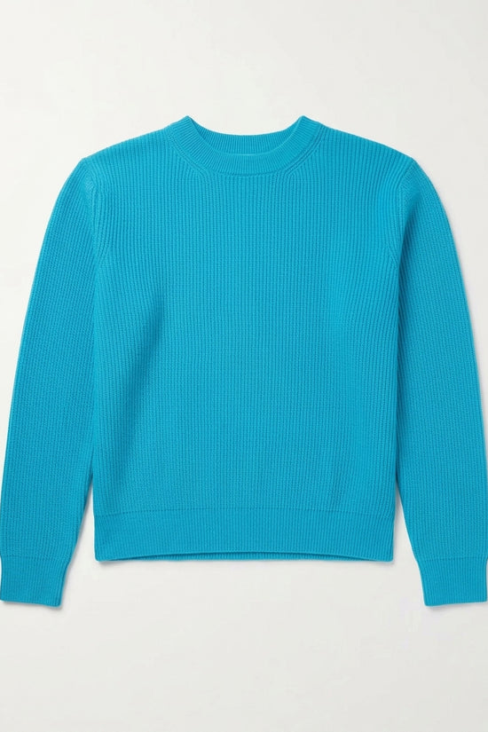 Solocascmir Turquoise Fine Ribbed Cashmere Crew Neck Sweater