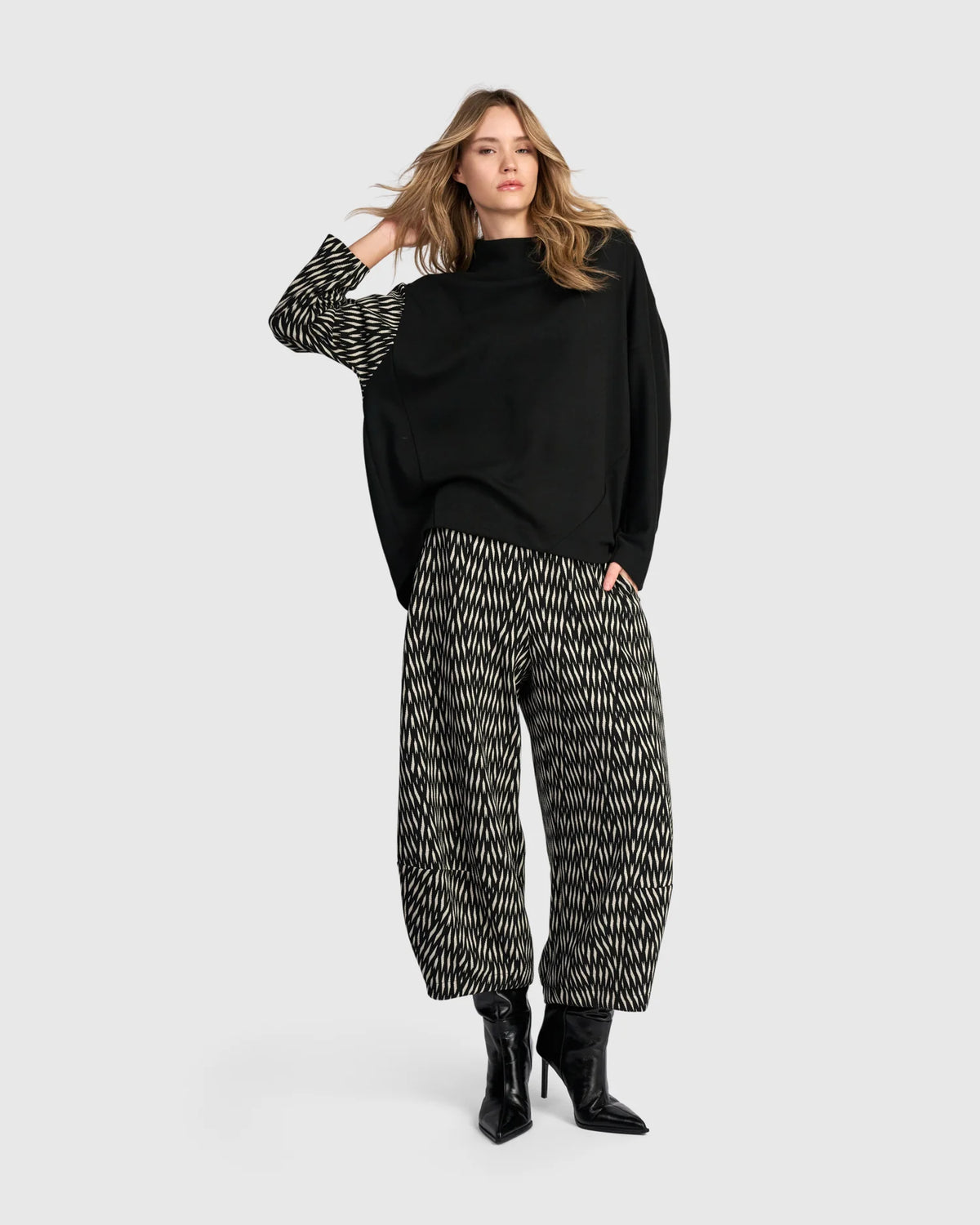 Alembika Black/Zebra Cadence Funnel Pullover Top
