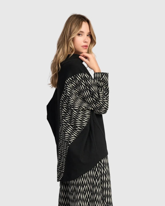 Alembika Black/Zebra Cadence Funnel Pullover Top