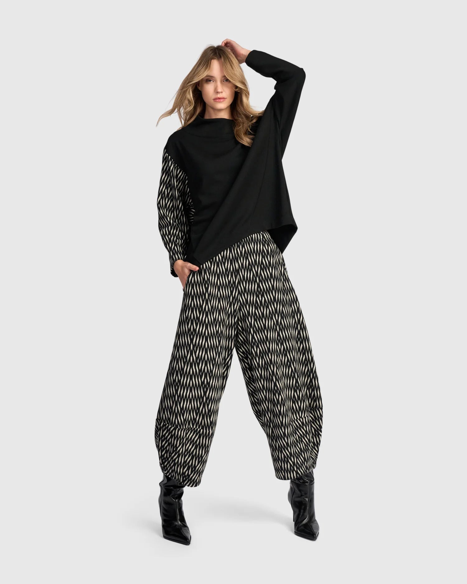 Alembika Black/Zebra Cadence Funnel Pullover Top