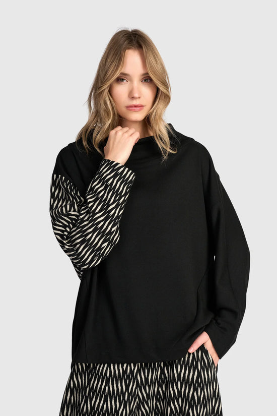 Alembika Black/Zebra Cadence Funnel Pullover Top