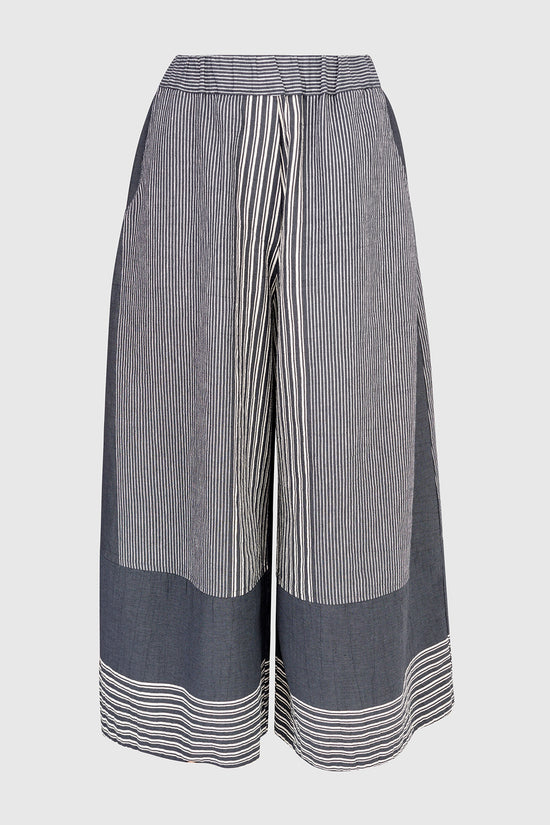 Alembika Black Striped Wide Leg Cropped Trousers with Elasticated Waist and Pockets UP145D