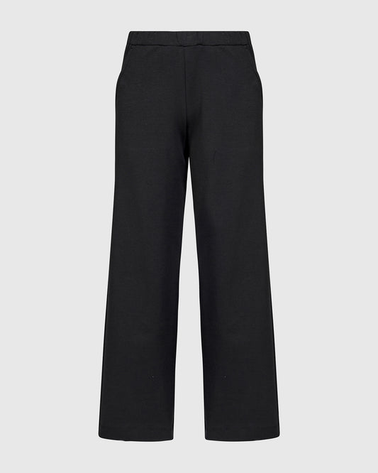 Alembika Black Wide‑Leg Relaxed Jersey Trousers with Elasticated Waist and Side Pockets UP152