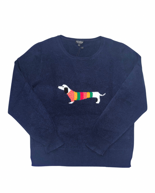 Estheme Cashmere dog knit blue sweater Ckh5229c