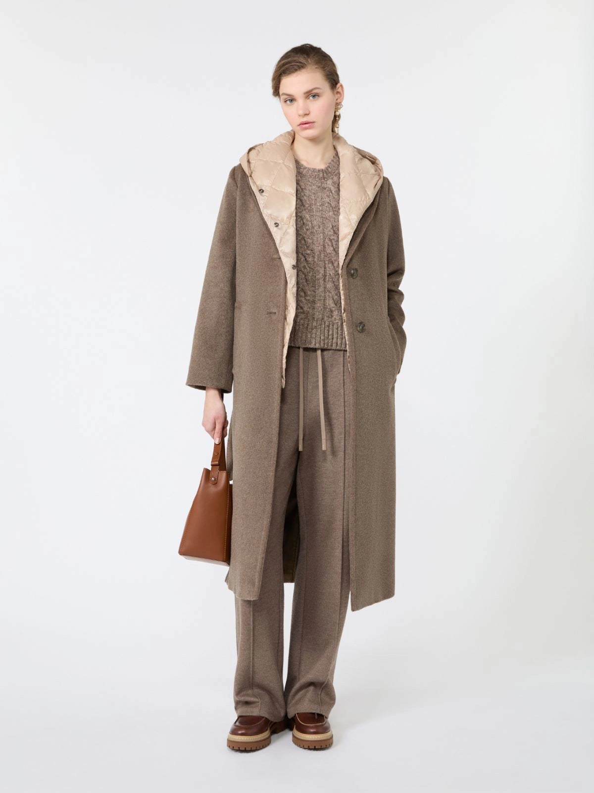 Max Mara Weekend Marron Glace Wool and Alpaca Teddy Long Coat