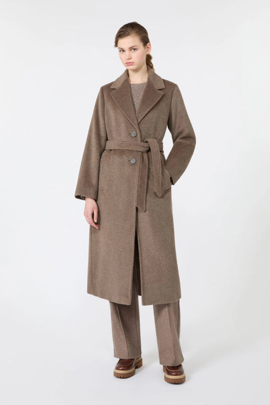 Max Mara Weekend Marron Glace Wool and Alpaca Teddy Long Coat