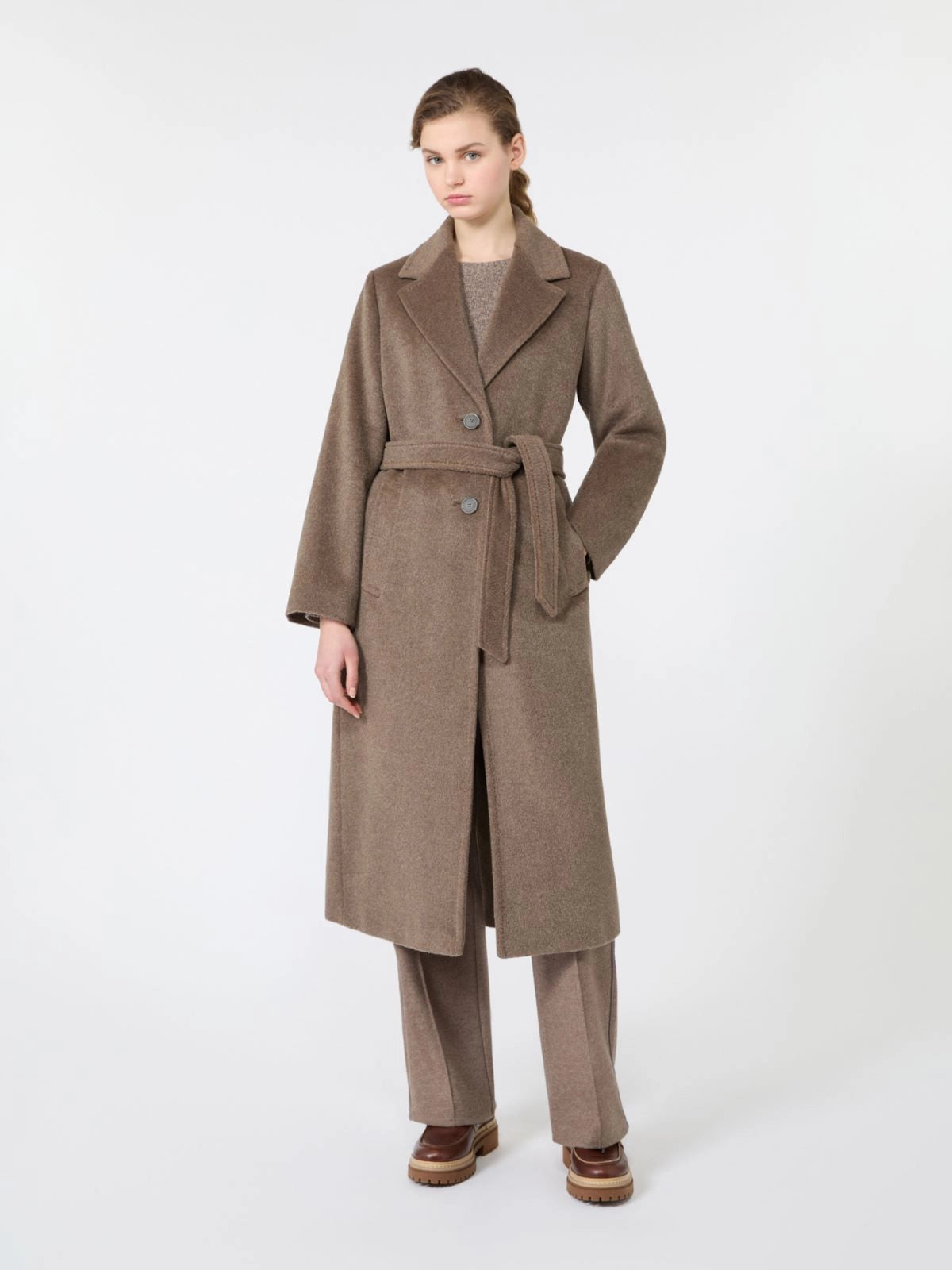 Max Mara Weekend Marron Glace Wool and Alpaca Teddy Long Coat