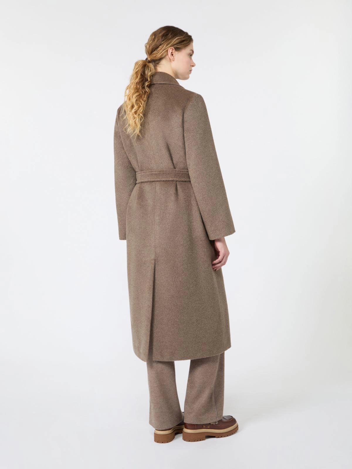 Max Mara Weekend Marron Glace Wool and Alpaca Teddy Long Coat